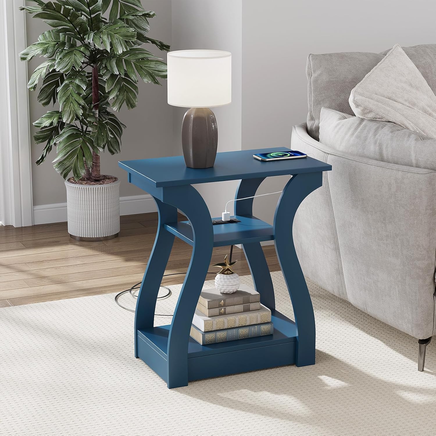 Charming Multifunctional End Table with Charging Station and USB
