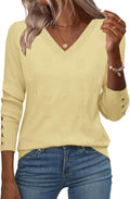 V Neck Ribbed Knit Pullover Sweater - Lightweight Everyday Top