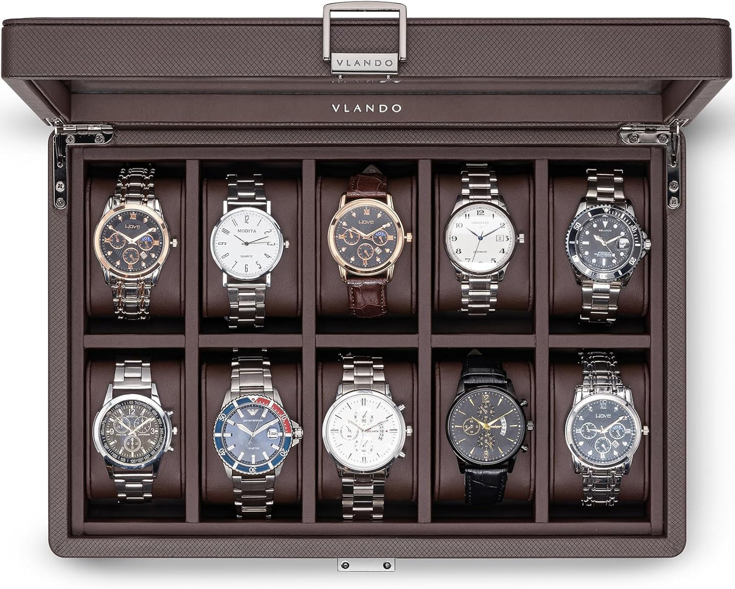 Vlando 10-Slots Watch Case for Men with Large Glass Lid