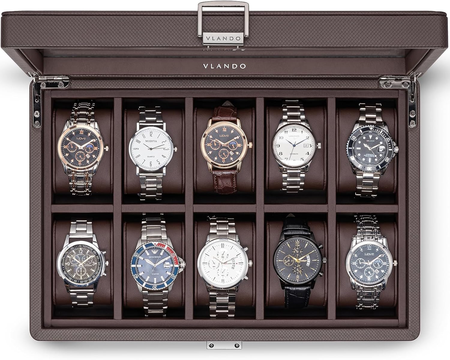 Vlando 10-Slots Watch Case for Men with Large Glass Lid