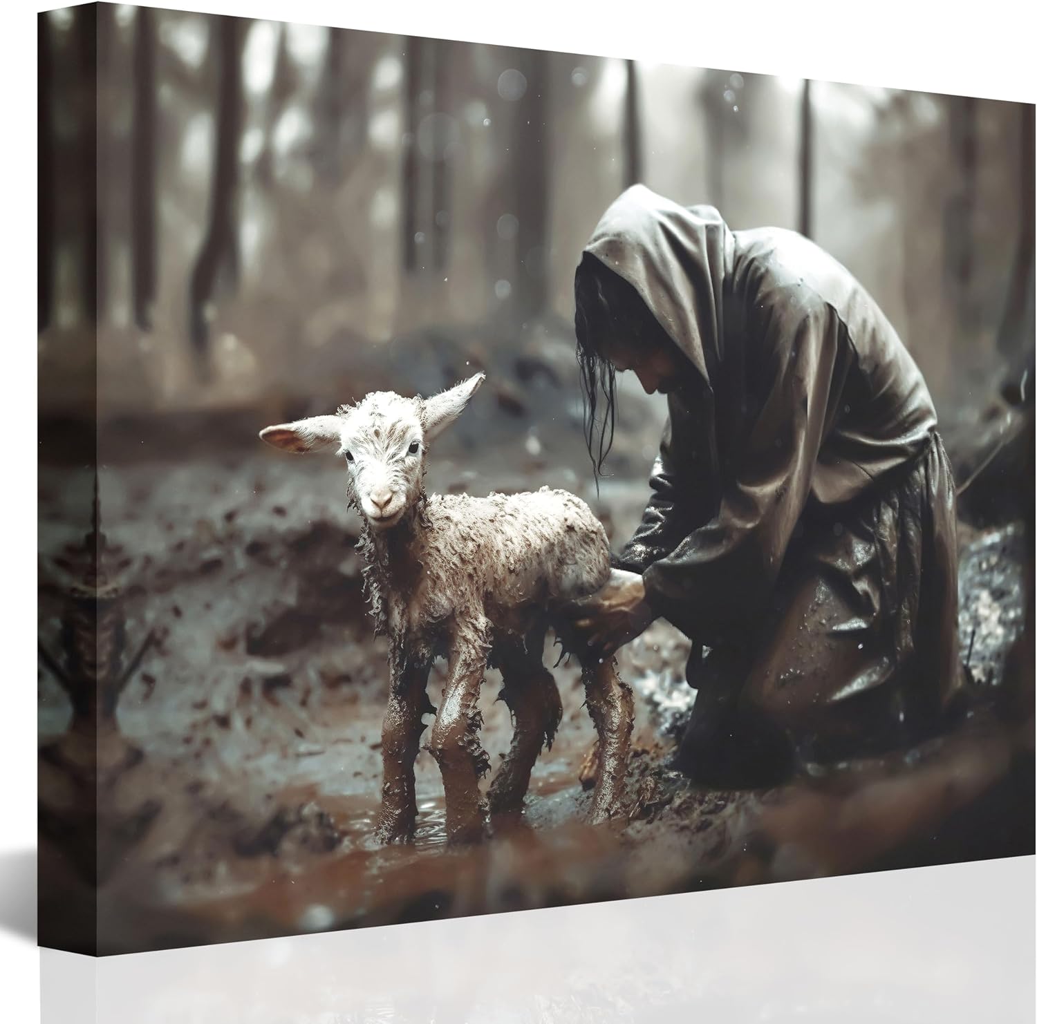 Jesus and Lamb Canvas Wall Art for Inspirational Home Decor