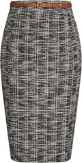 Sophisticated Tweed Pencil Skirt with Slit and Belt for Women