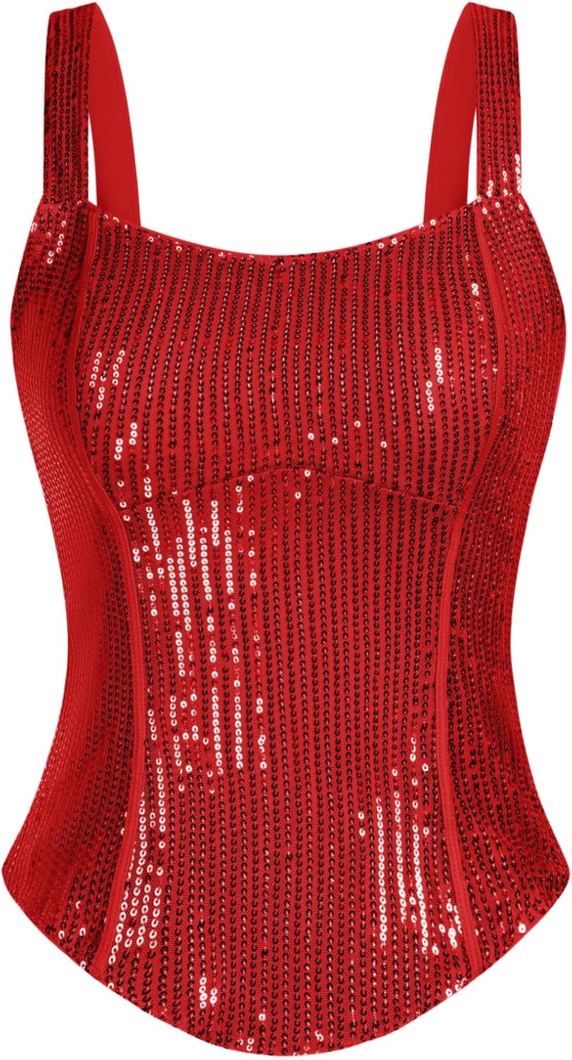 Sequin Tank Tops for Women - Bustier Corset Sparkle Top