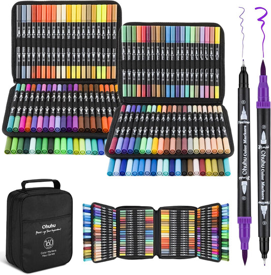Ohuhu Markers for Adult Coloring Books - 160 Colors Dual Tips