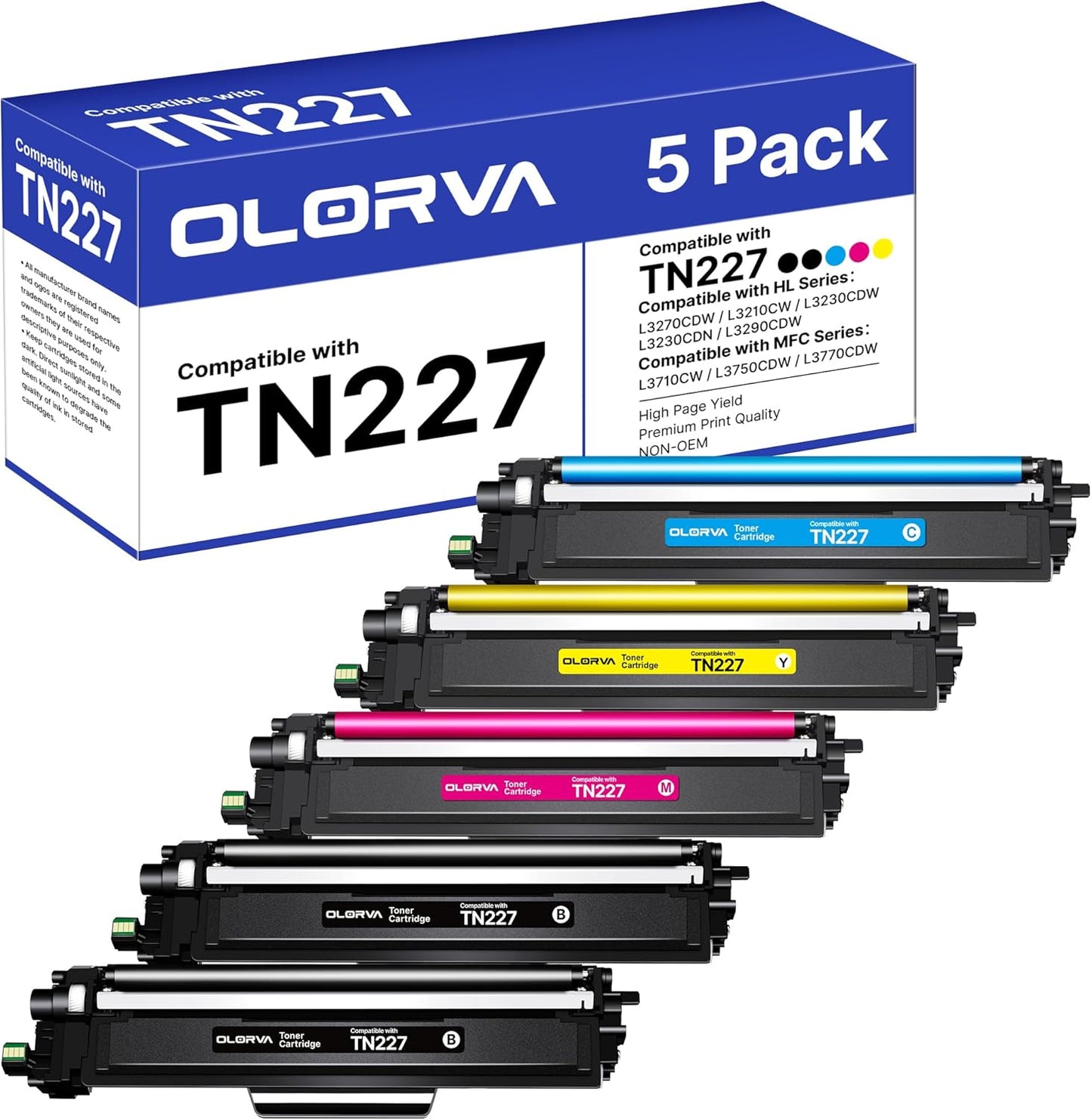 TN227 High Yield Toner Cartridge 5 Pack for Brother Printers