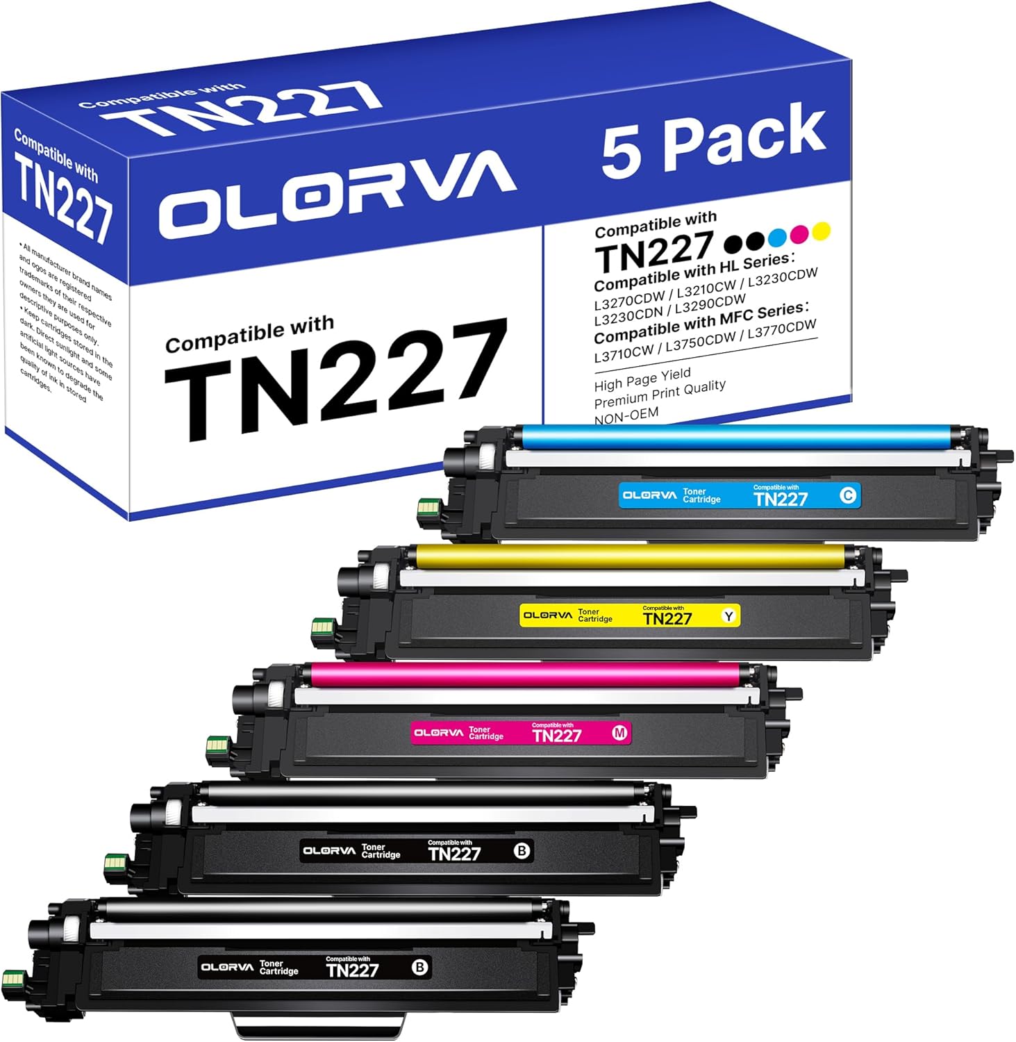 TN227 High Yield Toner Cartridge 5 Pack for Brother Printers