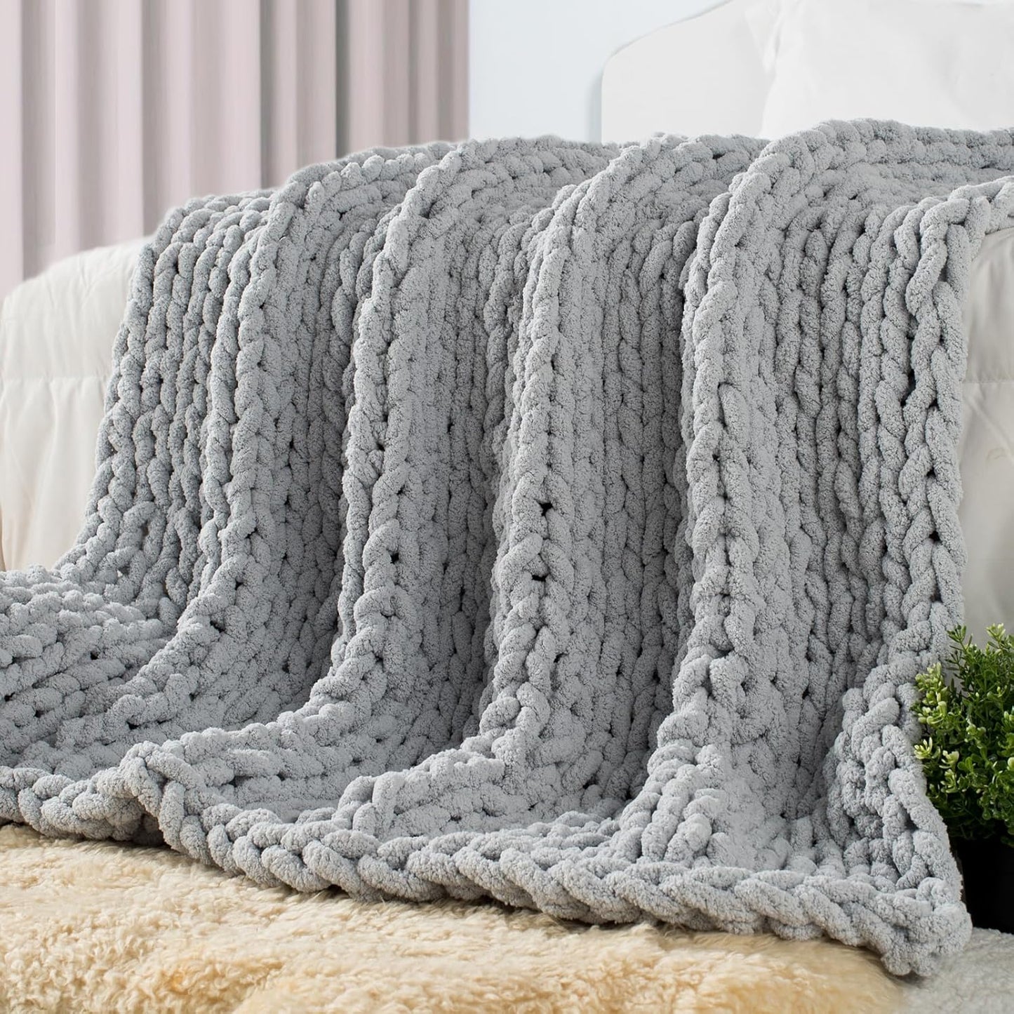 Chunky Knit Throw Blanket 50in X 60in for Cozy Fall Evenings