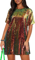 Crew Neck Sequin Mini Dress for Women - Sparkly Shift Party Dress
