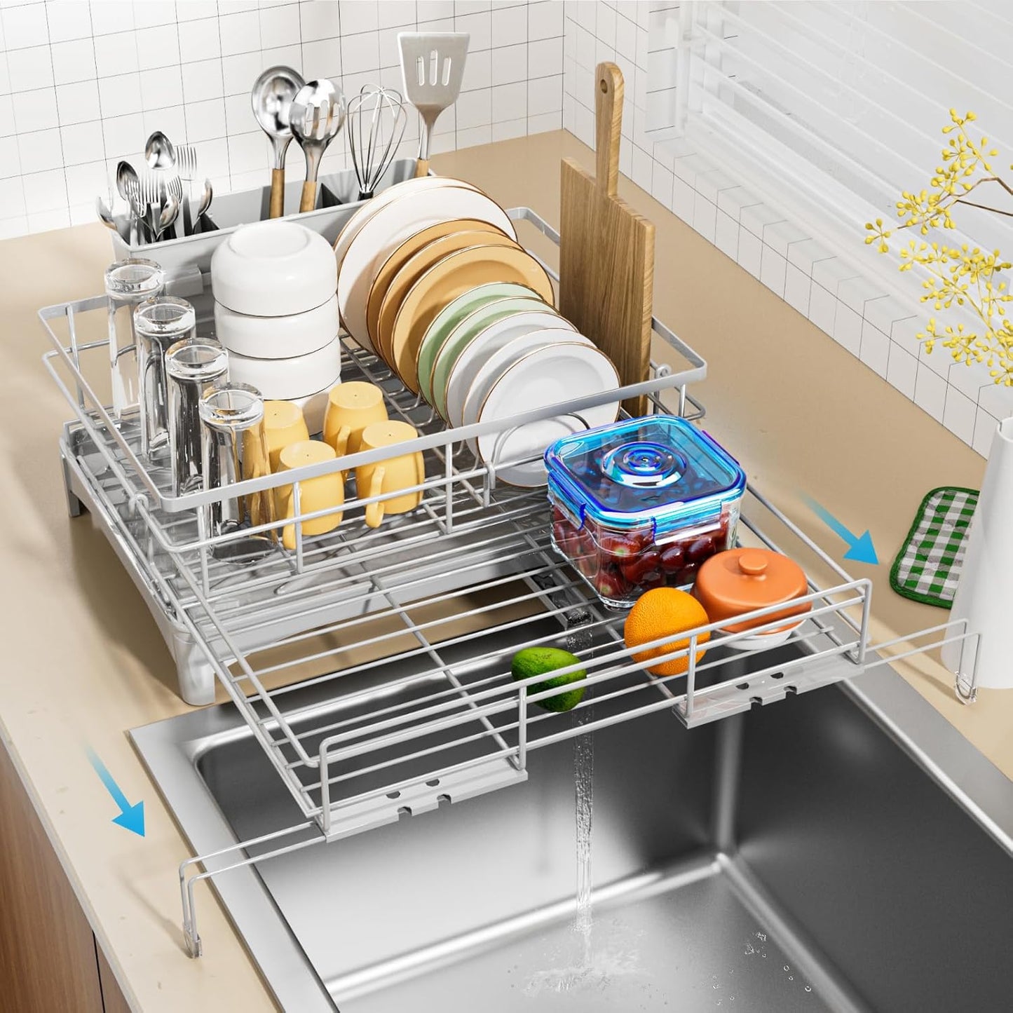 Expandable Dish Drying Rack for Kitchen Counter - Large Capacity