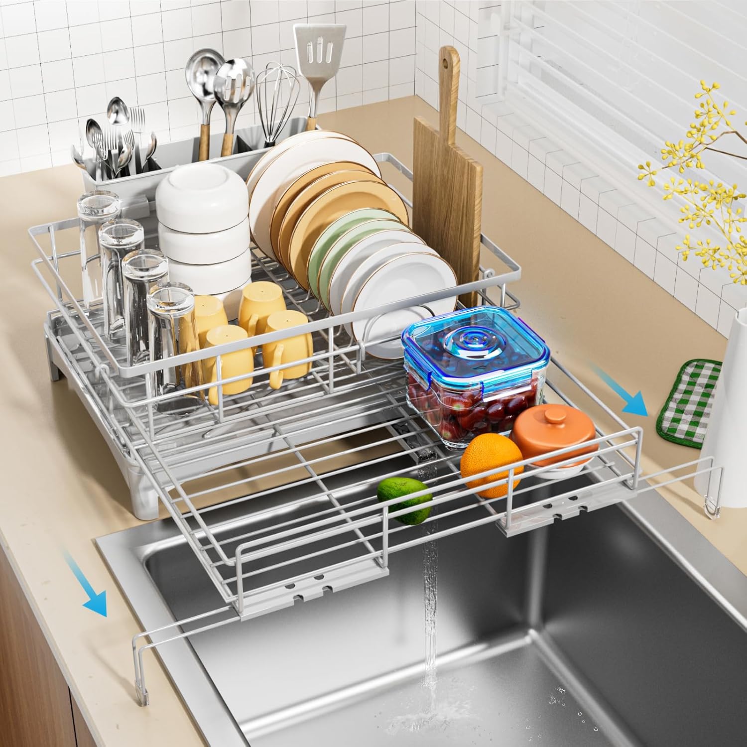Expandable Dish Drying Rack for Kitchen Counter - Large Capacity