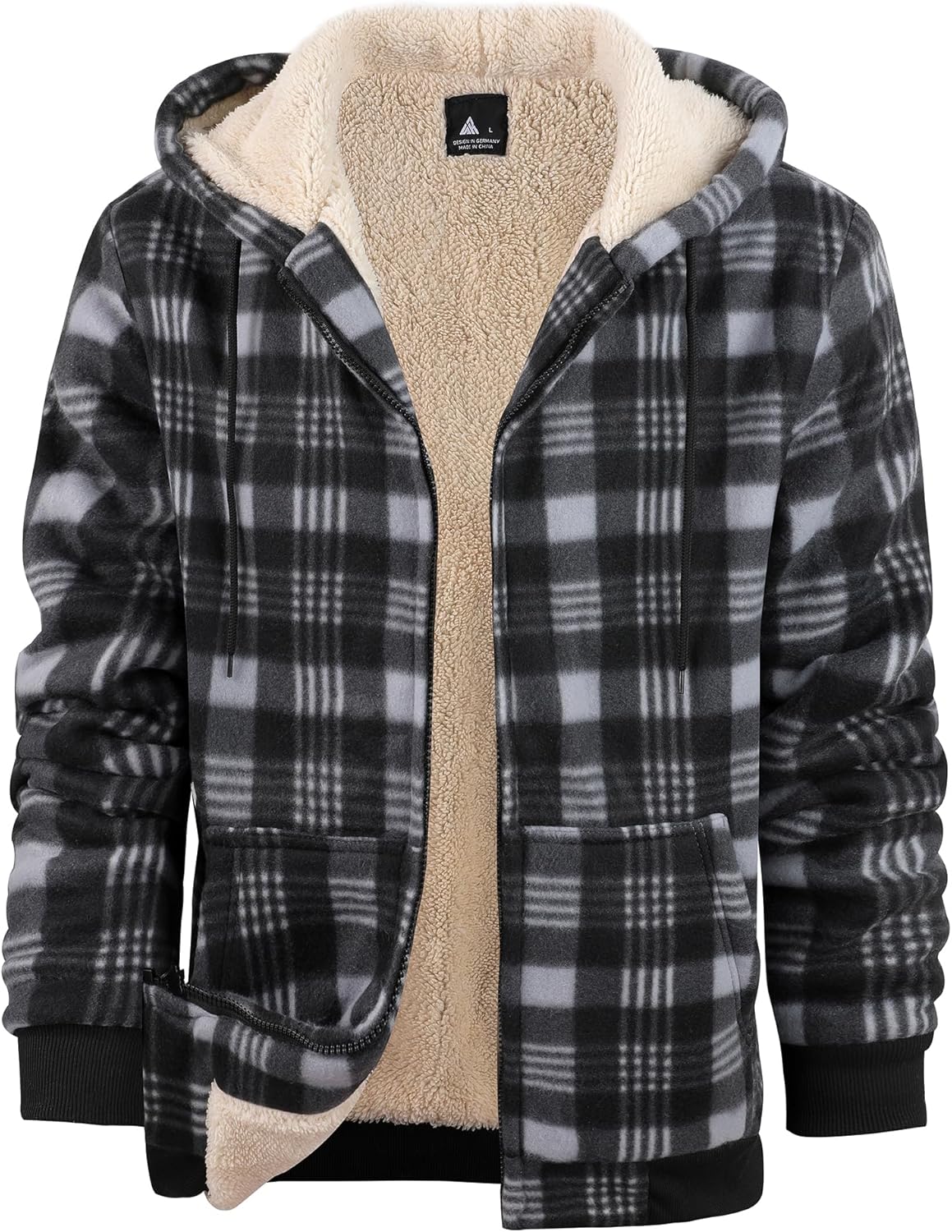Mens Plaid Hoodies Winter Zip Up Fleece Jacket for Warmth