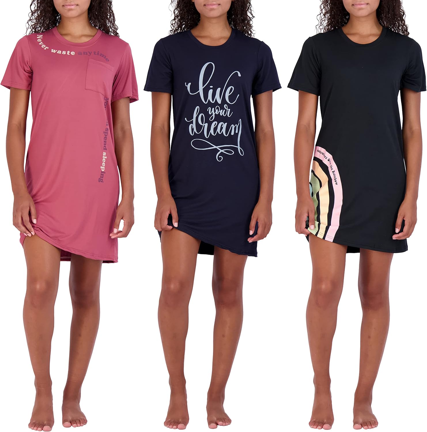 Real Essentials Women's Printed Nightshirt 3 Pack for Comfort