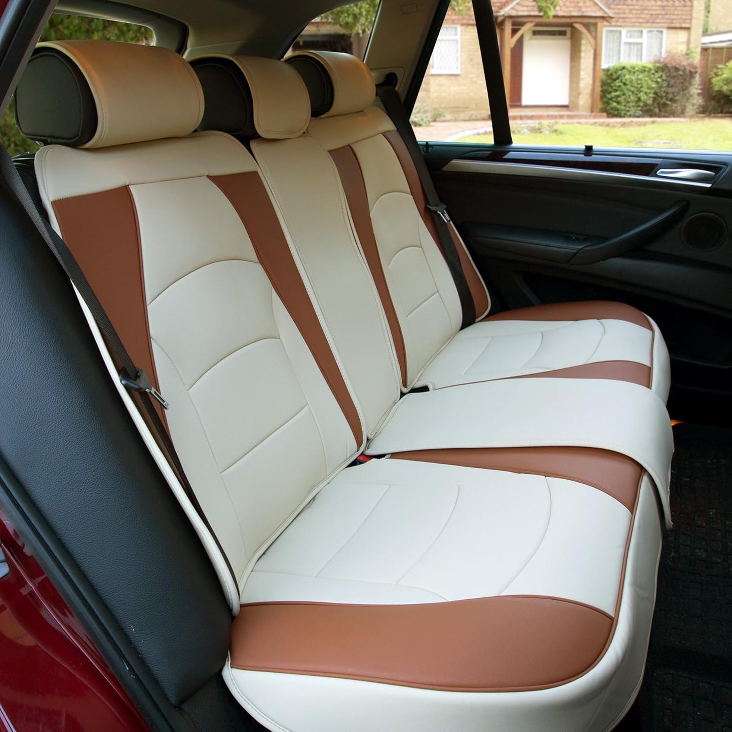 Universal Fit Car Seat Cover for Back Seat in Beige Brown