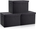 Large 17in 42 Quart Collapsible Storage Bins 3-Pack - Black Linen