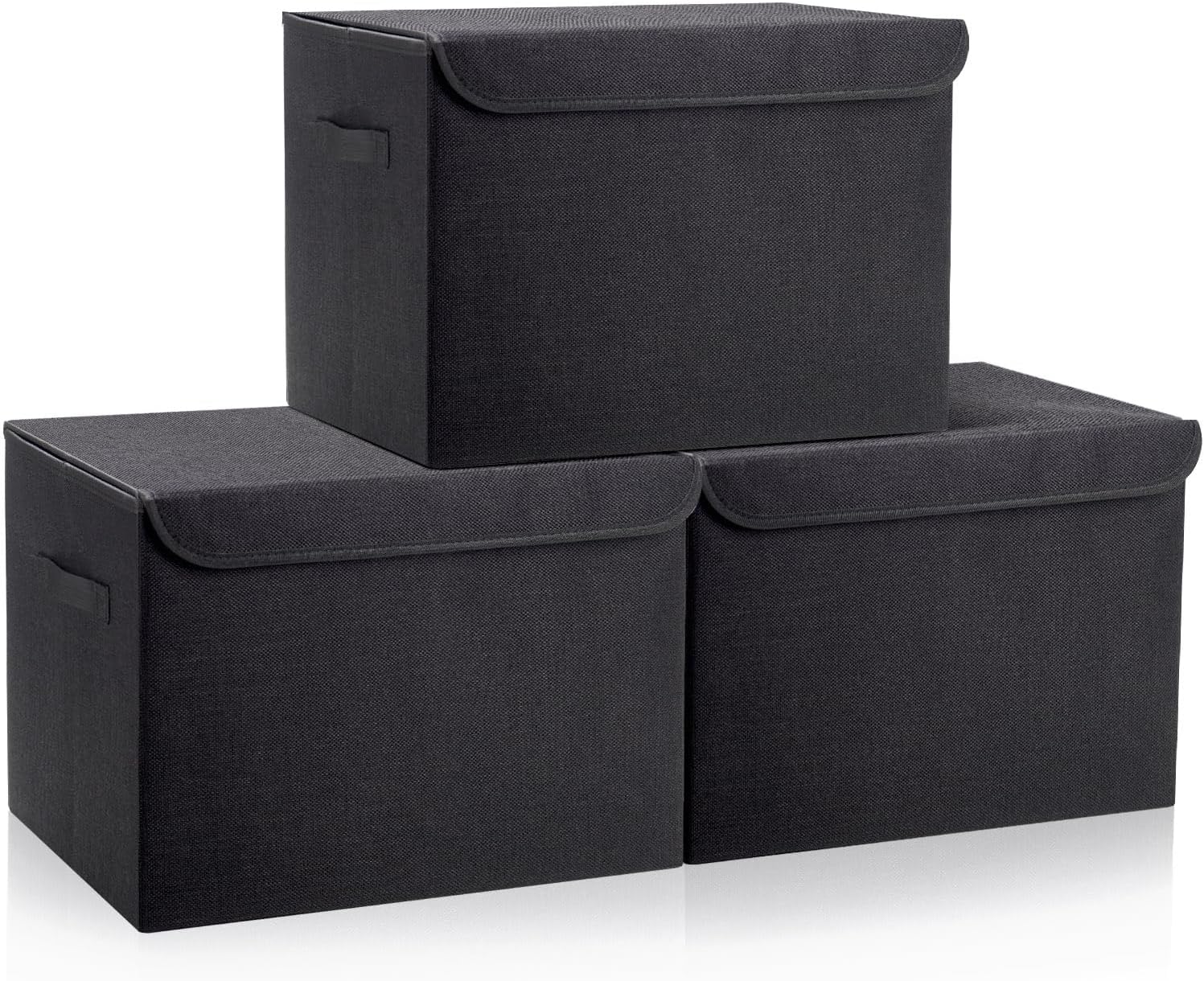 Large 17in Collapsible Stackable Storage Bins with Lids - 3-Pack