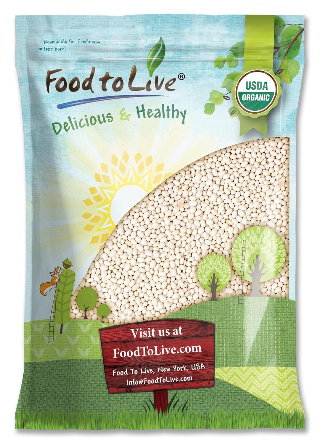 Organic Navy Beans - High Protein, Non-GMO, Vegan, 15 Pounds
