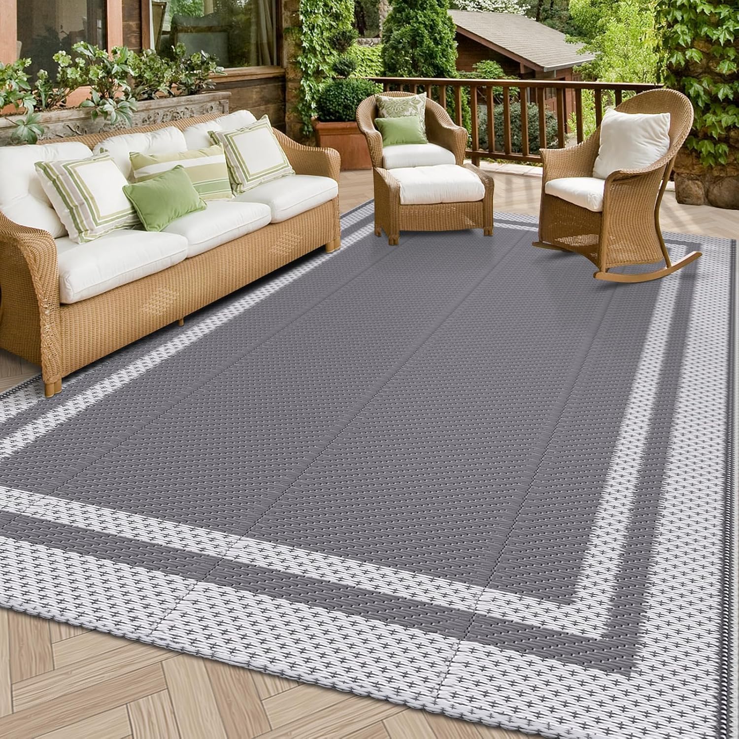 HappyTrends Outdoor Rug Reversible Portable Plastic Straw Camping