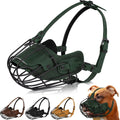 Pitbull Metal Wire Basket Muzzle - Secure Reflective Leather Straps