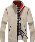 Men's Casual Slim Full Zip Knitted Cardigan Sweater - Warm Plaid Lined