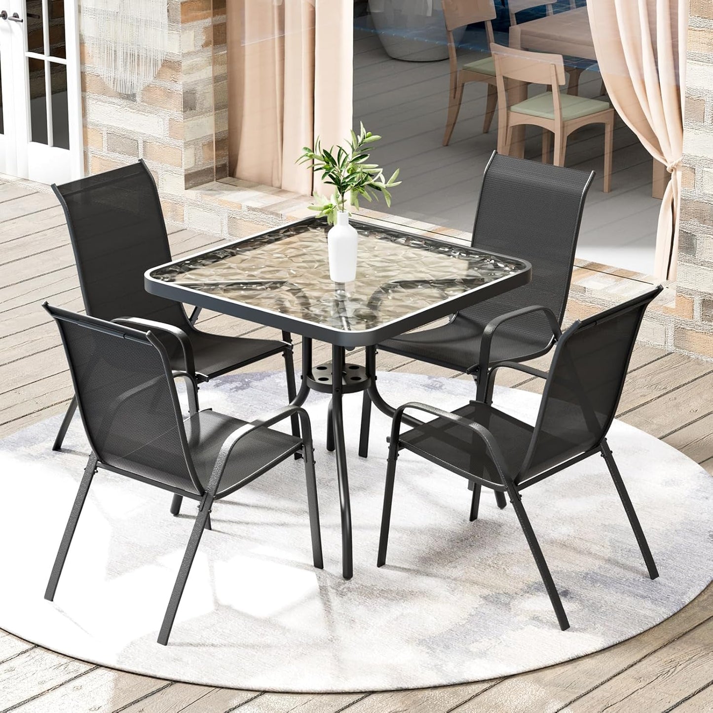 5 Piece Outdoor Patio Dining Set with Textline Chairs for Comfort