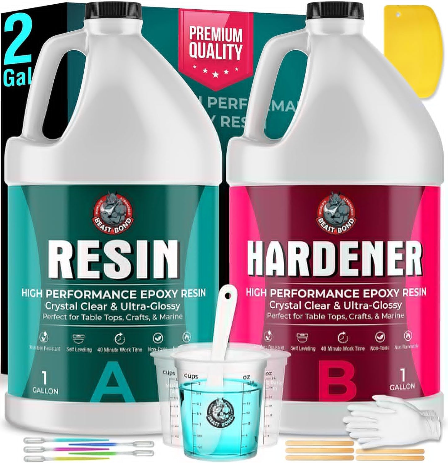 High-Performance Epoxy Resin 2 Gallon Kit for Crafts & Tables
