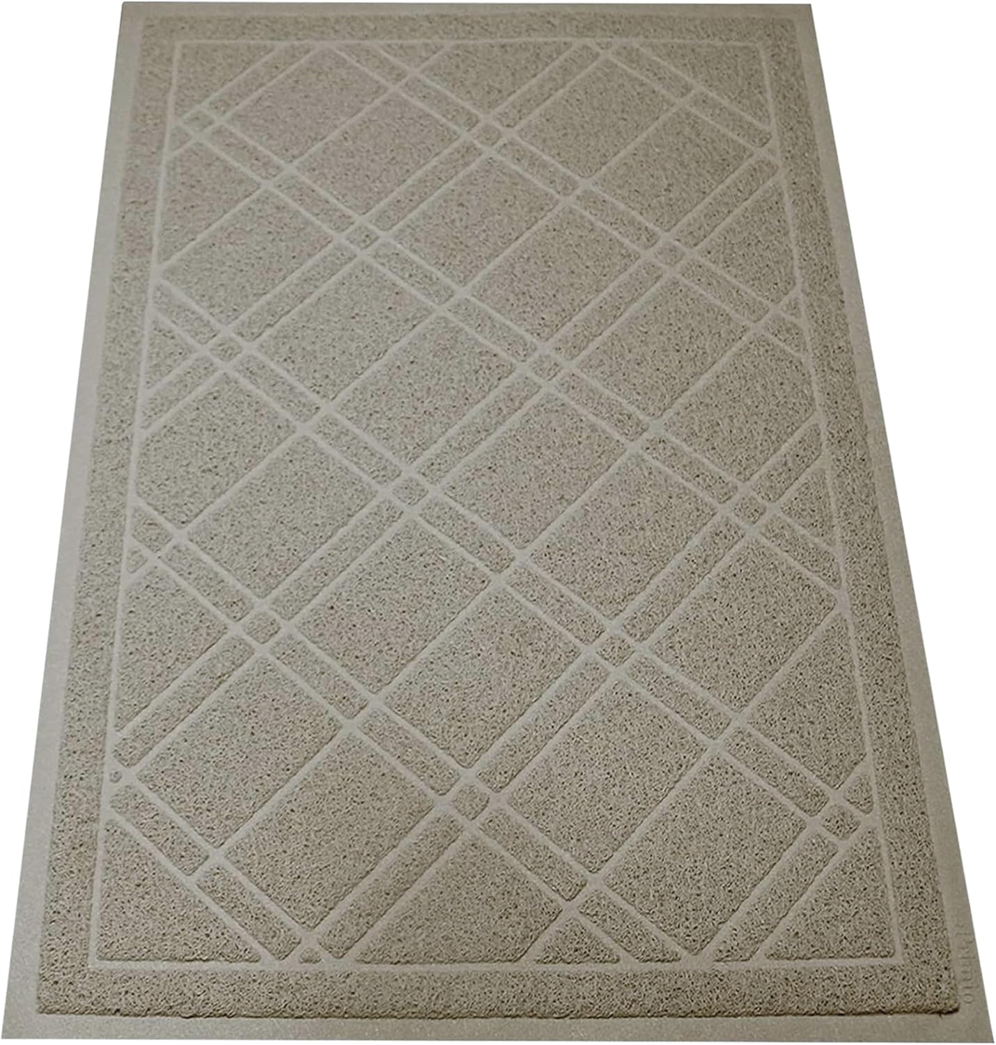 SlipToGrip Durable Door Mat - Taupe Plaid Design for Entryways