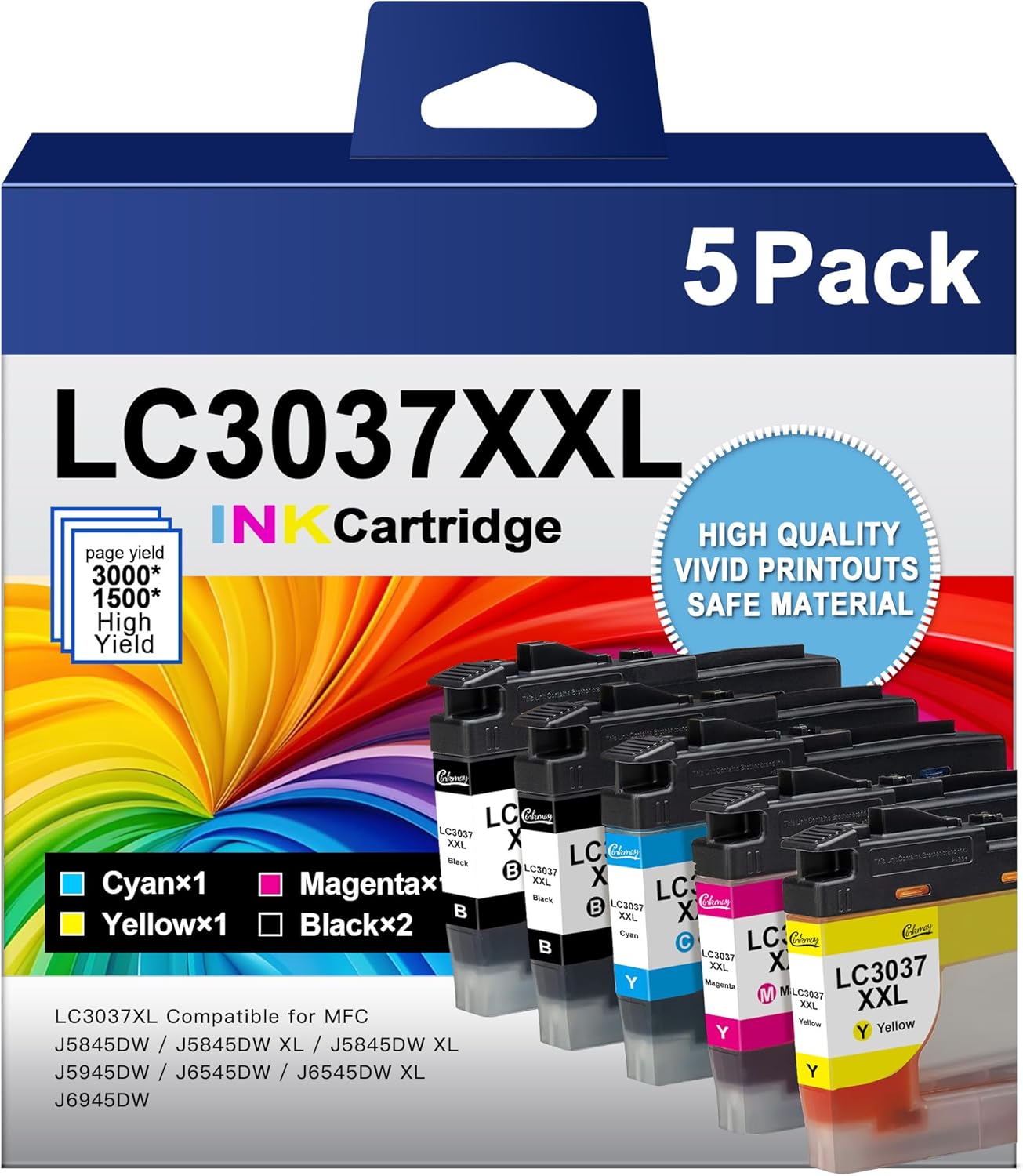 LC3037 Ink Cartridges for Brother Printers - High Yield 5 Pack
