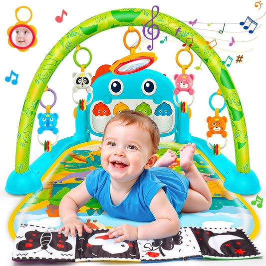 High Contrast Dinosaur Baby Gym - Musical Tummy Time Fun!