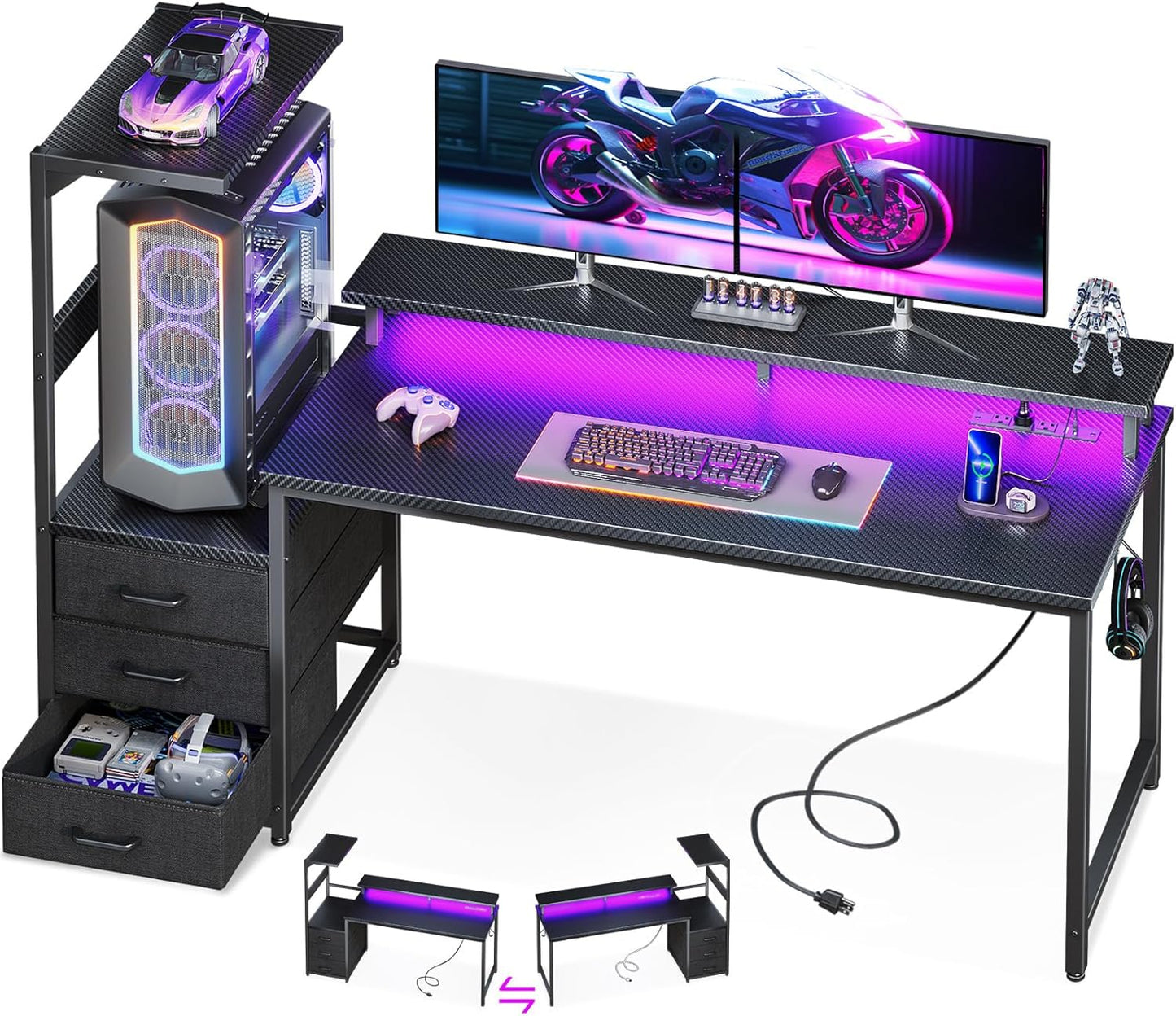 59 Gaming Desk with USB Charging & LED Light