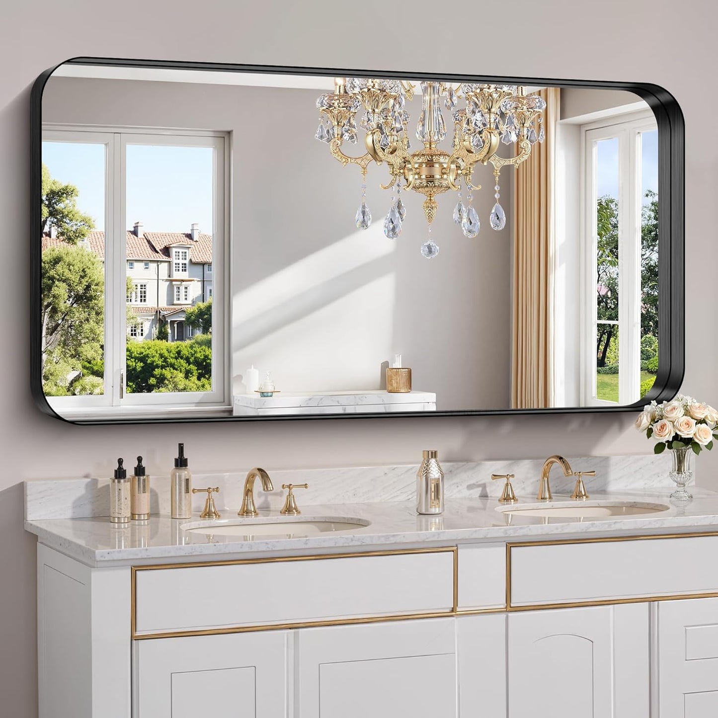 60x30 Inch Large Bathroom Mirror for Double Sinks with Frame