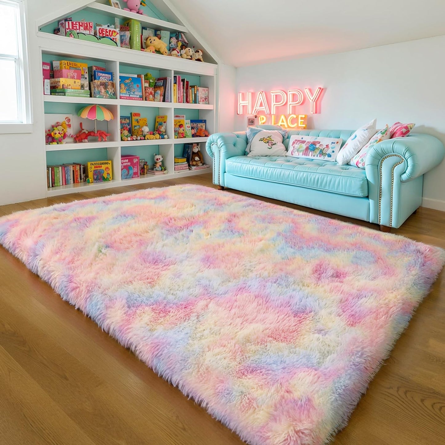 Thick Area Rug 5x8 Unicorn Fluffy Shag for Girls Bedroom