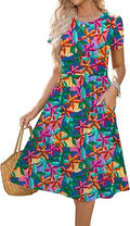 HOTOUCH Women's Summer A-Line Midi Floral Dress - Flowy Casual