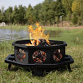 43 Inch Octagonal Fire Pit with Cooking Grill - 2-in-1 Outdoor Wood