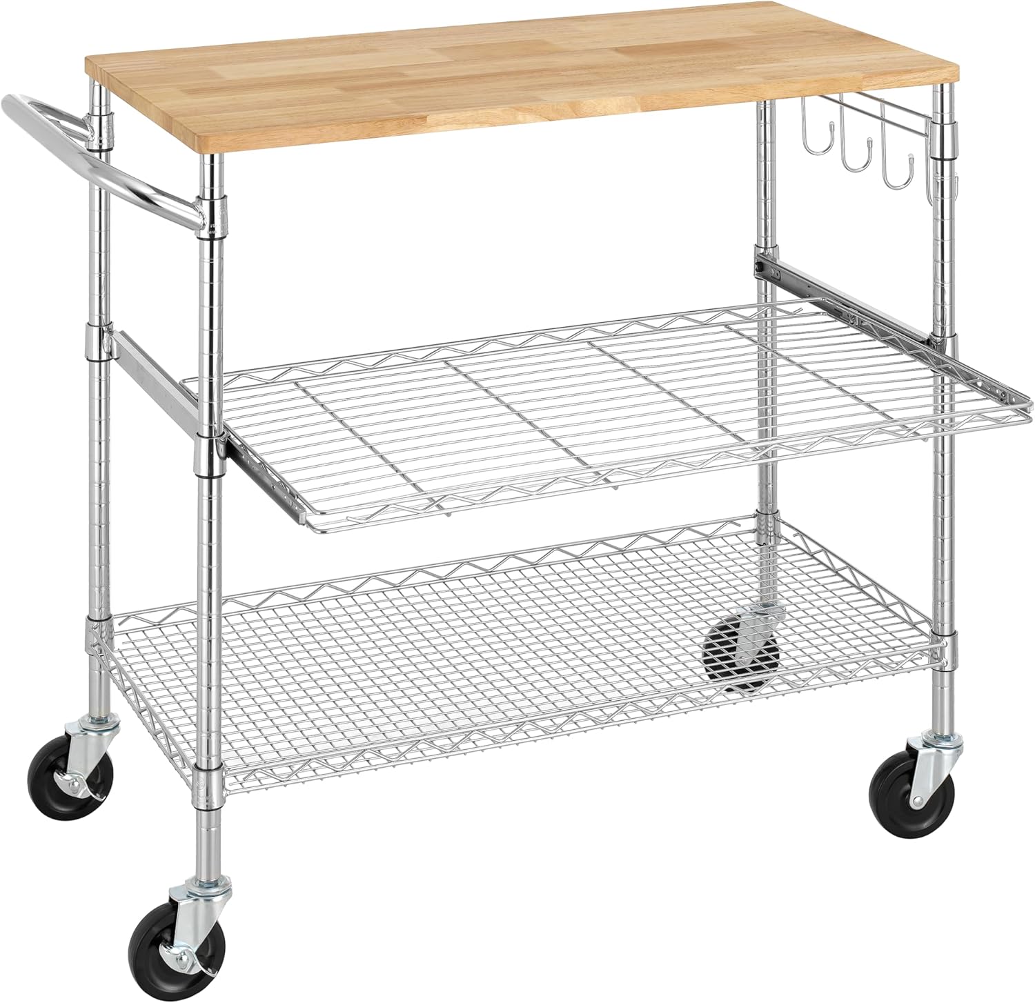 Oak Wood Kitchen Cart - Efficient Storage & Mobility