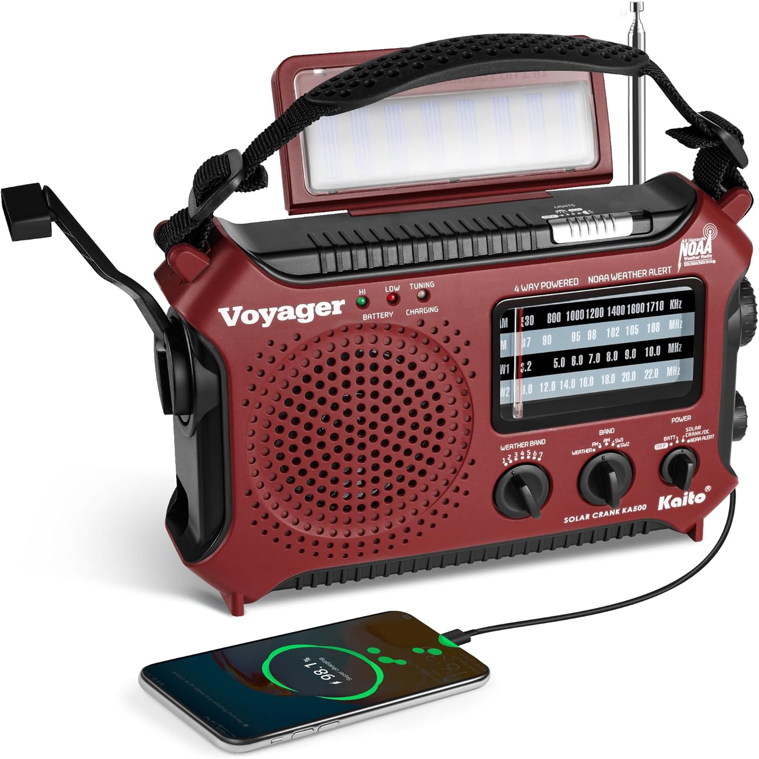 Kaito KA500RED 5-Way Powered Emergency Radio for Safety