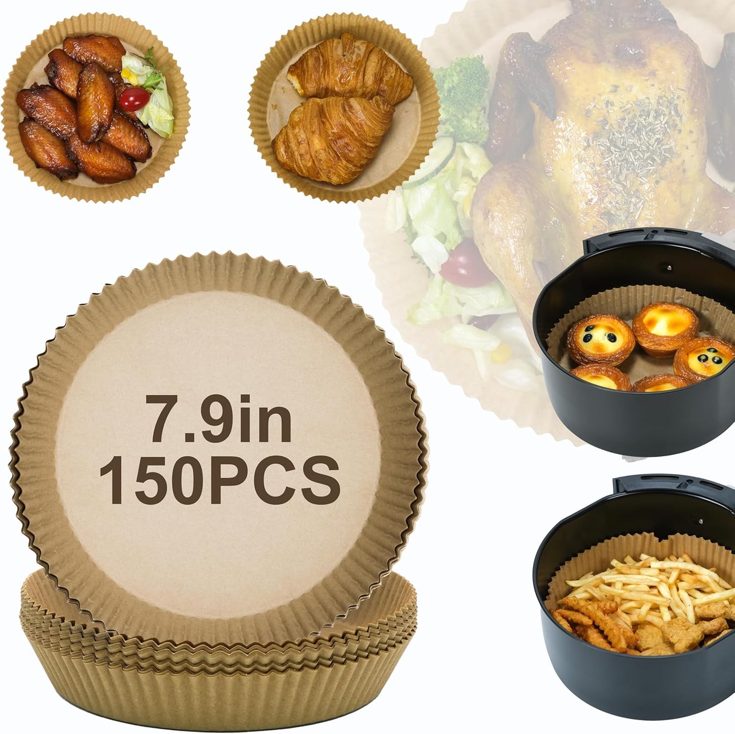 Non-Stick 7.9 Air Fryer Liners - 150pcs