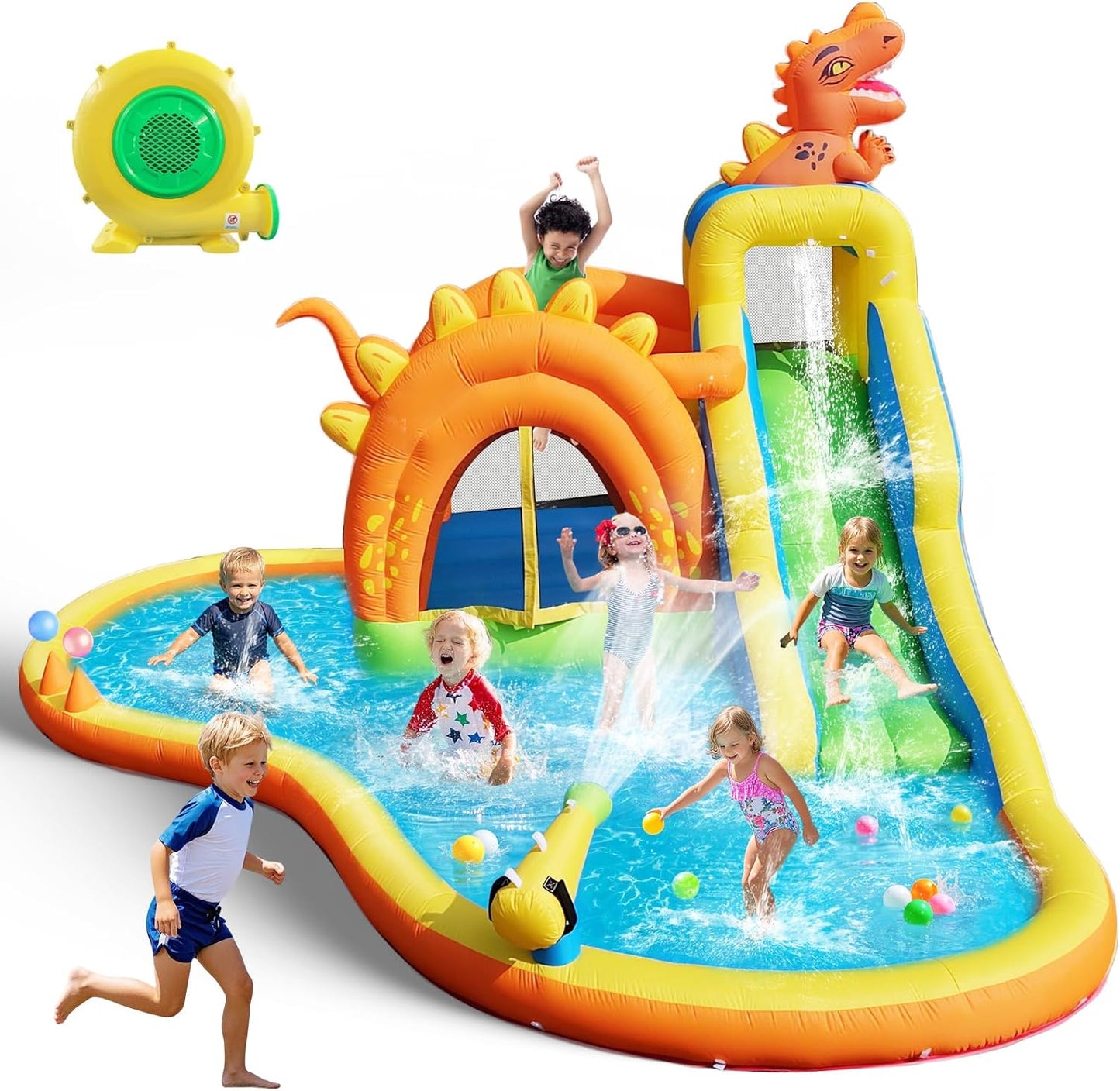 Dinosaur Inflatable Water Slide Park for Kids - 7 in 1 Fun