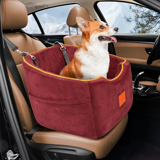 Dog Car Seat for Small Dogs - Memory Foam Booster Seat Red