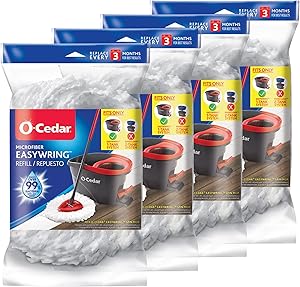 O-Cedar EasyWring Spin Mop Microfiber Refill Pack of 4 Heads