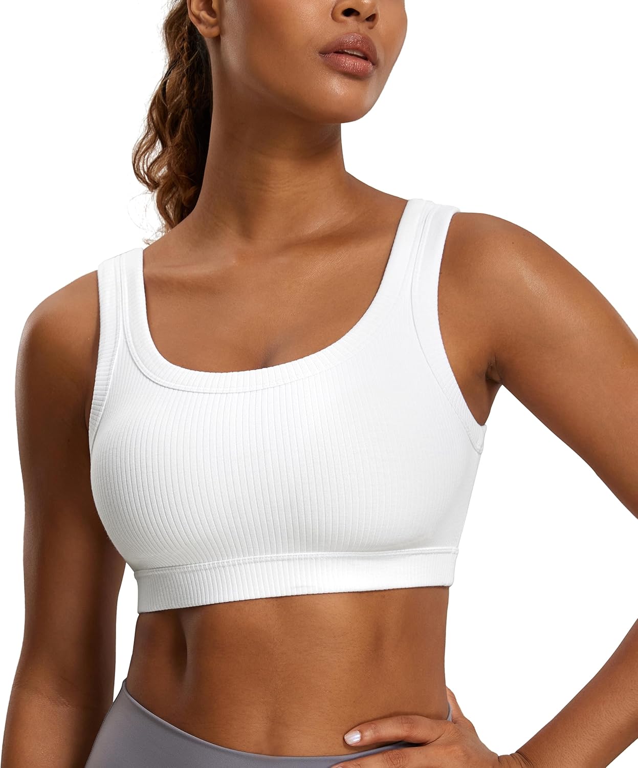 CRZ YOGA Ribbed Sports Bras for Women - Medium Impact Cami