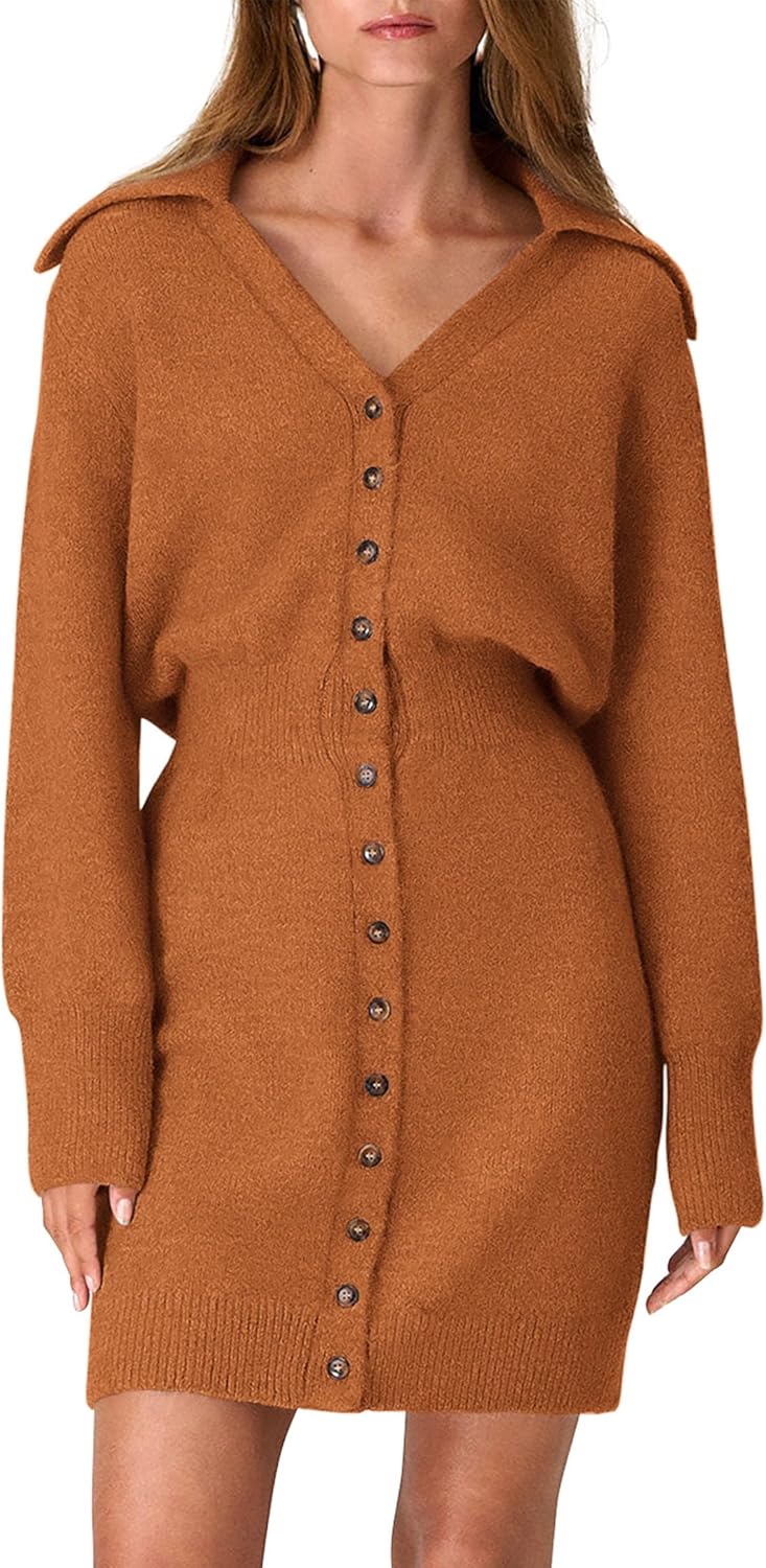 Trendy Long Sleeve Button Down Sweater Dress for Women 2025