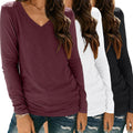 SUNBS 3 Pack Womens Long Sleeve V Neck Tops for Casual Fashion