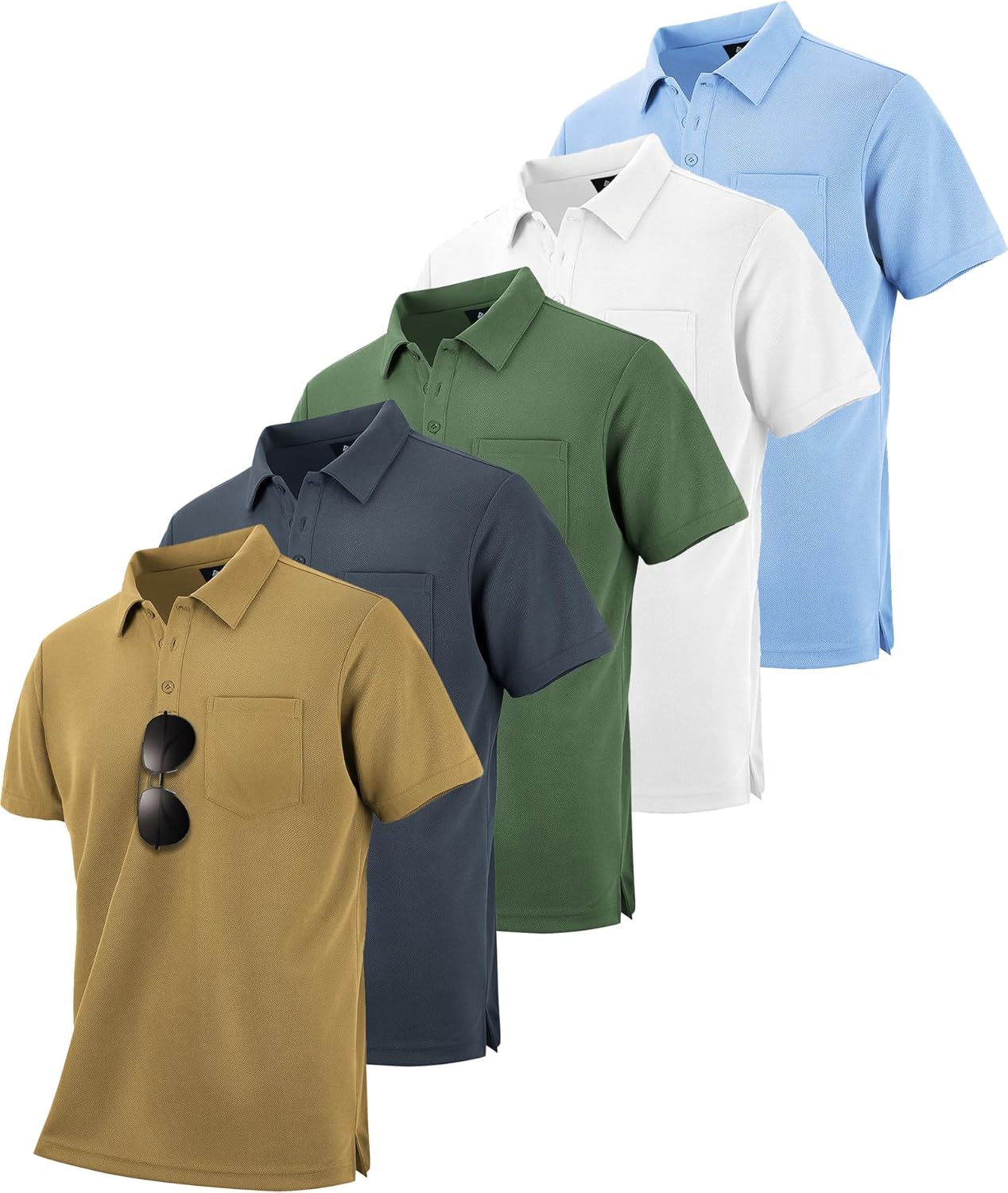SCODI 5 Pack Mens Pocket Polo Shirts for Golf and Casual Wear