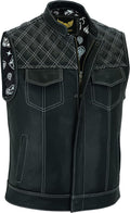 Leatherick Mens Black Motorcycle Vest - Durable Club Style