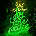 Christmas Tree Neon Sign Joy Peace Love - Bright USB LED Backdrop