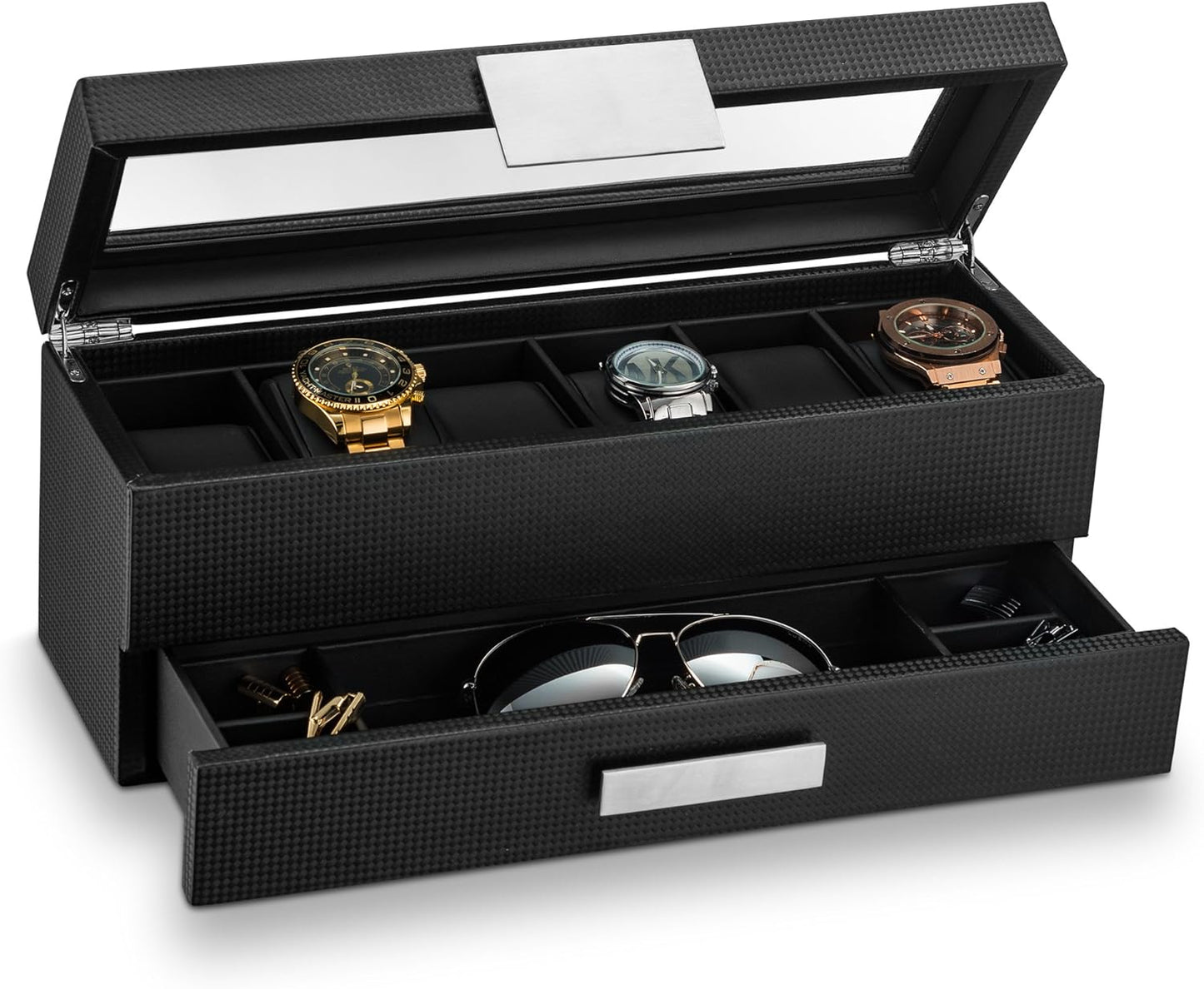 Glenor Co Men's Watch Box - Luxury 6-Slot Organizer