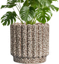 Ceramic Planter 9.6 in Round Fluted Pot - Leopard Print White