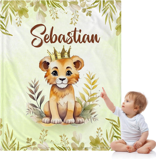 Personalized Lion Baby Blanket - Custom Name for Nursery
