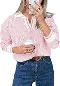 Saodimallsu Womens V Neck Knit Sweater - Soft Color Block Pullover