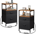 Nightstands Set of 2 with Charging Station - Compact Bedside Tables